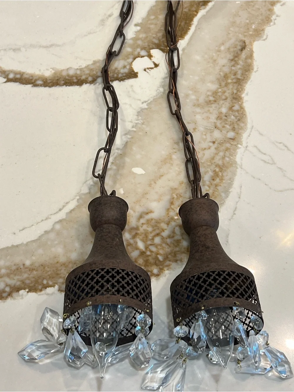 Two Arhaus Crystal Pendant Light Chandelier